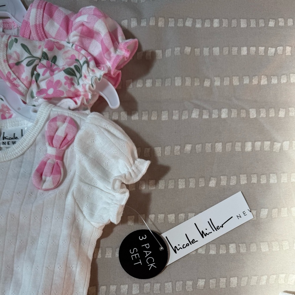 Nicole Miller Pink and White Baby Onesie Trio - Picture 2 of 5